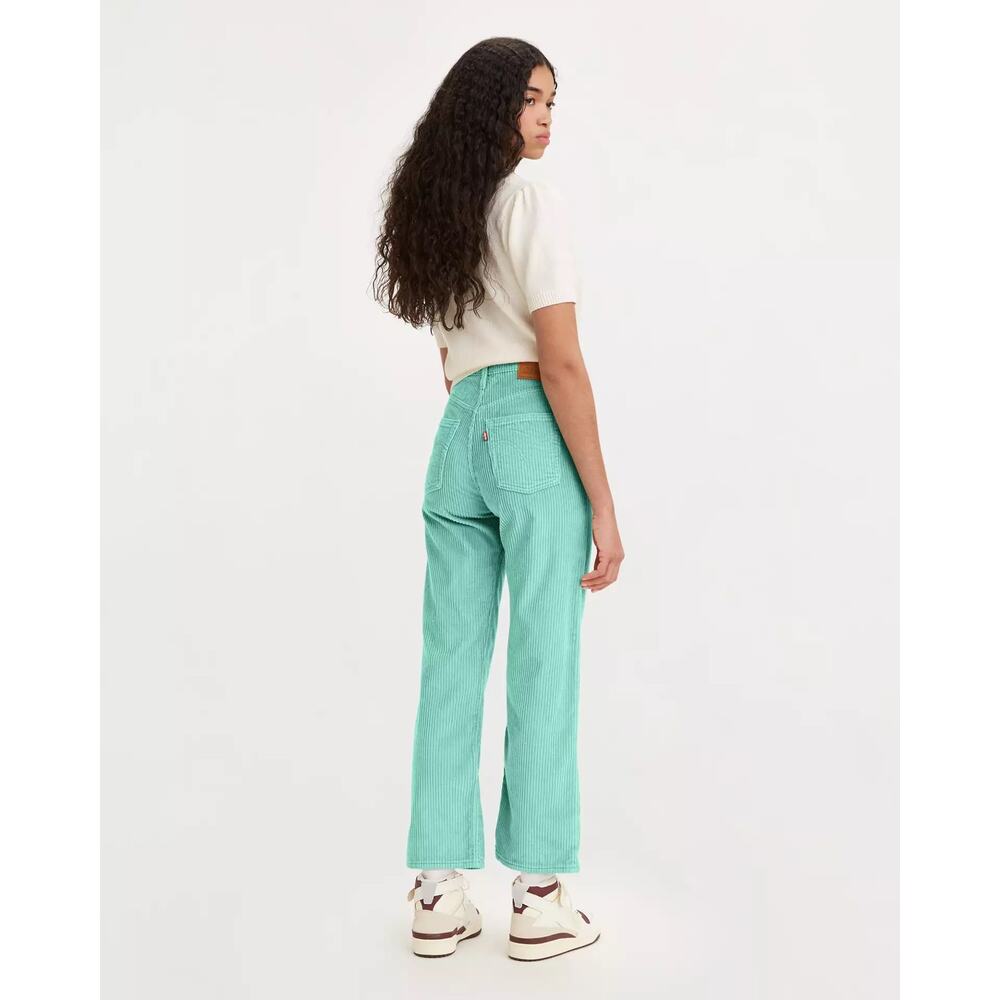 Levi's Premium Ribcage Corduroy Straight Ankle Pants Electric Green Turquoise 32